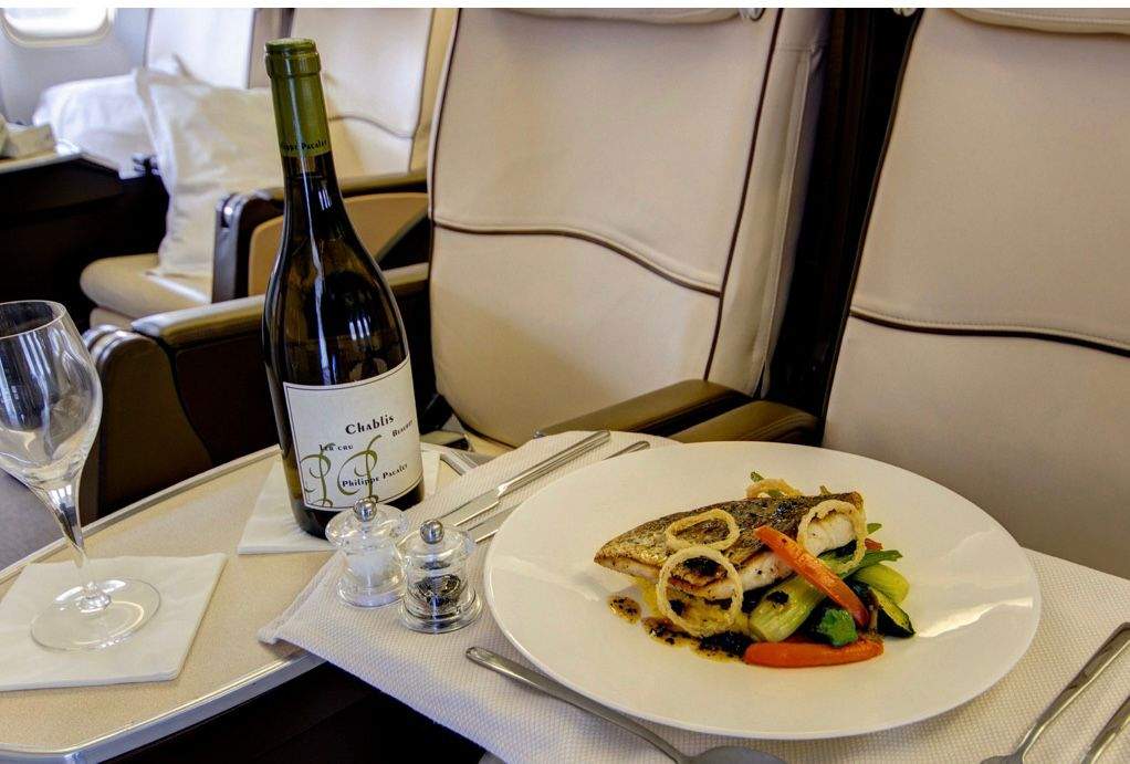 Seabass and Wine Onboard the Boeing 767-300 VIP Business Jet Charter with eviAir